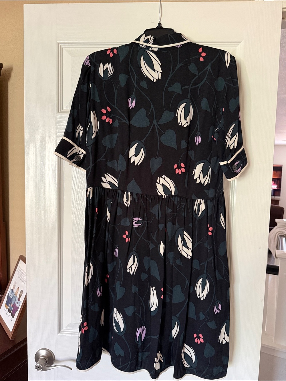 kate spade Black Floral Button-Front Mini Dress with Cream Trim - Picture 2 of 5